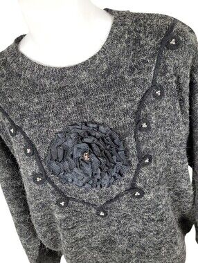 Vintage Marella Grey & Black Flower Sweater Top Size: Large